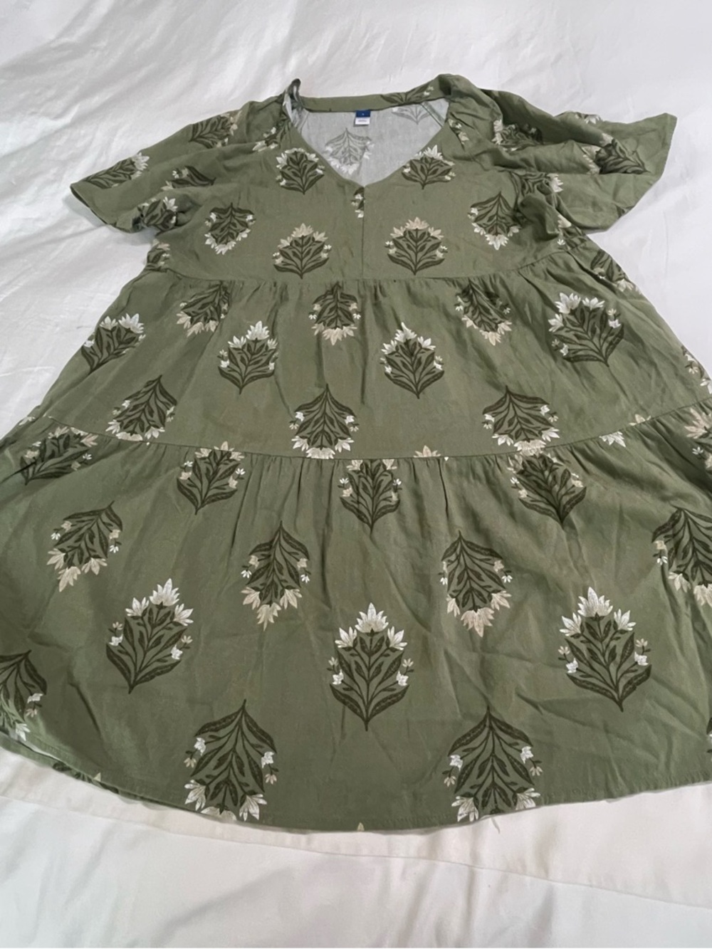 Old Navy Olive Green Floral V-Neck Tiered Mini Dress - Picture 2 of 11